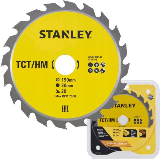 Stanley Sirkelsagblad 190x30mm med 20 Tenner for Tre, TCT/HM Stanley Sirkelsagblad 190x30mm med 20 Tenner for Tre, TCT/HM
