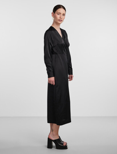 YAS Yaspella Ls Wrap Midi Dress S. Noos - Black - M