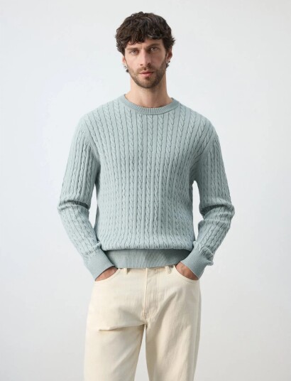 Mango 100% Cotton Cable Knit Sweater   Blue   XXL