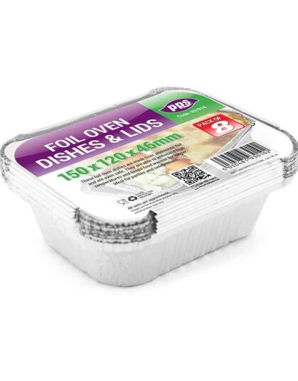 8 stk Rektangulær Aluminiumsbeholdere til Mat med Lokk 15x12x4,6 cm