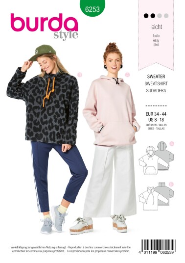 Burda 6253 - Hettegenser EUR: 34-44, US: 8-18