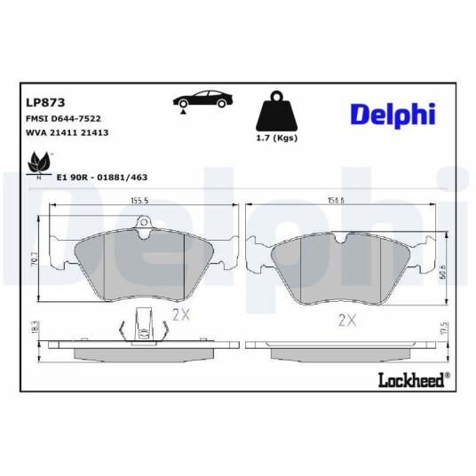 Bremseklosser sett DELPHI LP873 Bremseklosser sett DELPHI LP873