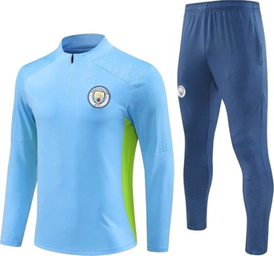 2024 Manchester City Ny Fotballtrøye Langærmet Treningssett for Voksne og Barn Lyseblå