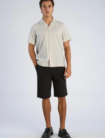 Lindbergh Two Color Structure Cotton/Linen Sh Cream XXL