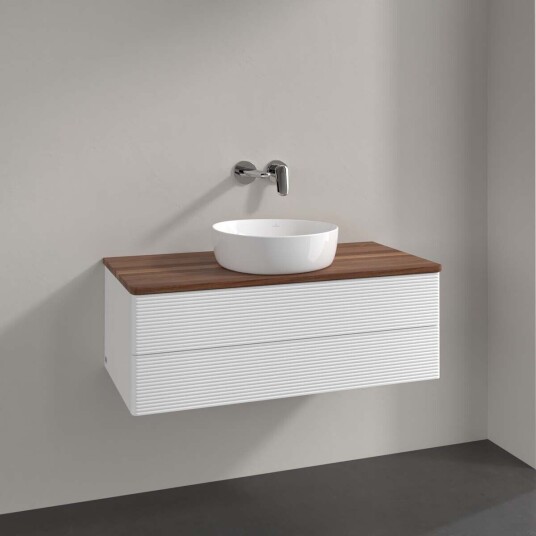Villeroy & Boch Antao Servantskap med 2 skuffer 100x50x36 cm m/lys Hvit Matt/Valnøtt Villeroy & Boch Antao Servantskap med 2 skuffer 100x50x36 cm m/lys Hvit Matt/Valnøtt