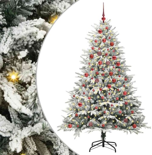 Kunstig forhåndsbelyst juletre med kule sett grønn 180 cm