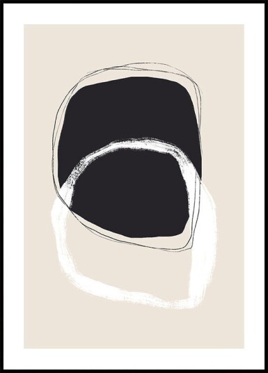 Black And White Shapes With Fluid Lines Plakat / 40x50cm