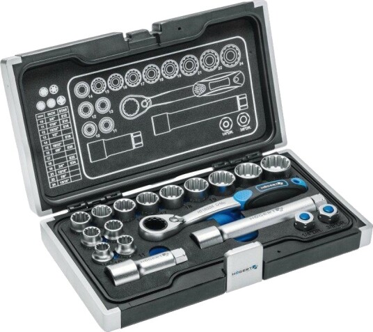 Högert HT1R478 Verktøysett 18 Deler - 1/4"" og 3/8"" Högert HT1R478 Verktøysett 18 Deler - 1/4"" og 3/8""