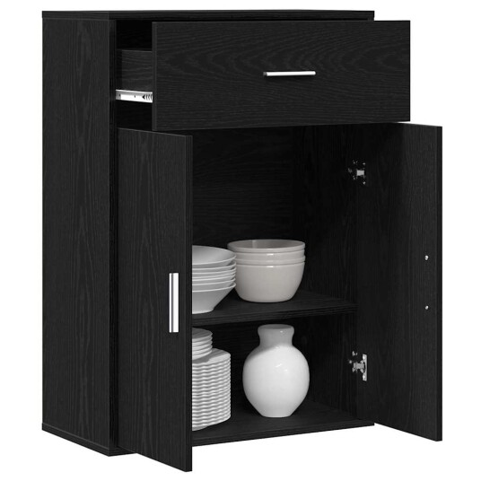 Serviesskap med skuff Svart eik 79 x 38 x 80 cm Konstruert tre Serviesskap med skuff Svart eik 79 x 38 x 80 cm Konstruert tre