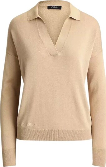Lauren Ralph Lauren Cotton Modal Polo Sweater Beige L