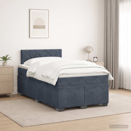 vidaXL Box Spring Seng med Madrass og LED Mørkegrå 120 x 190 cm Fløyel