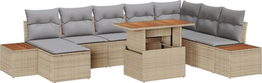 Hage Spisegruppe med pute 9 pcs Beige og grå