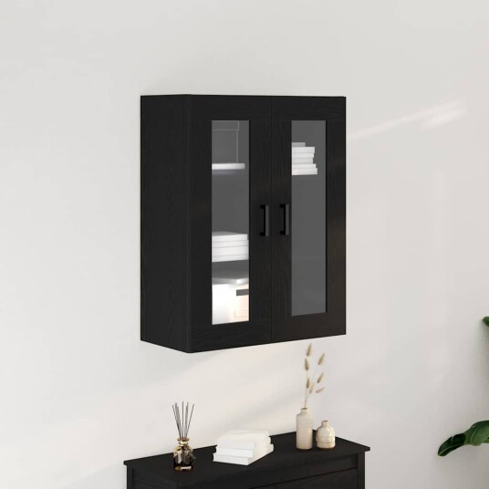 Vegghengt skap med glassdører Svart eik 69.5x34x90 cm Vegghengt skap med glassdører Svart eik 69.5x34x90 cm