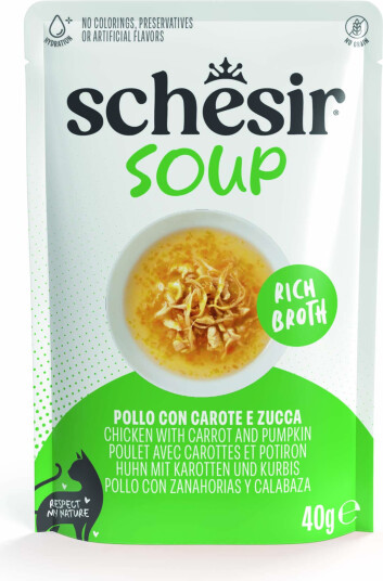 Schesir Våtfôr Cat Soup Med Gulrøtter Og Gresskar Kylling 12 X 40 G