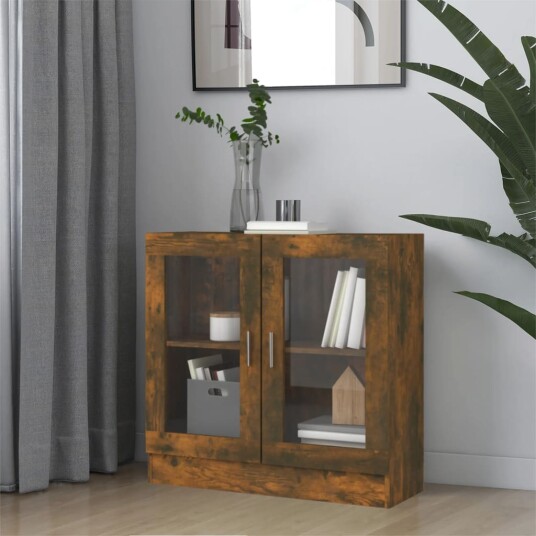 vidaXL Vitrineskap r?kt eik 82,5x30,5x80 cm konstruert tre vidaXL Vitrineskap r?kt eik 82,5x30,5x80 cm konstruert tre