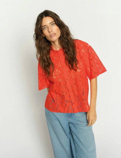 MOS MOSH Mmlia River Ss Lace Shirt   CoraL