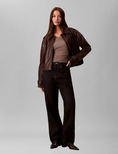 Calvin Klein Jeans Leather Moto Jacket - Brown - XS