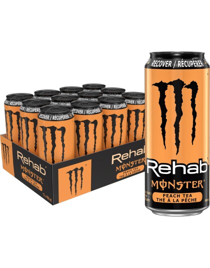 12 stk Monster Energy Rehab Peach Tea Energidrikk med Ferskentesmak Helt Brett 12x458 ml USA Import 12 stk Monster Energy Rehab Peach Tea Energidrikk med Ferskentesmak Helt Brett 12x458 ml USA Import