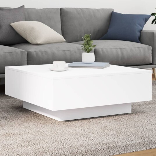  Salongbord med LED-lys hvit 80x80x31 cm 8721012251724