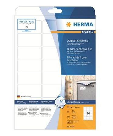 HERMA 9532 / Weatherproof outdoor film labels A4 HERMA 9532 / Weatherproof outdoor film labels A4