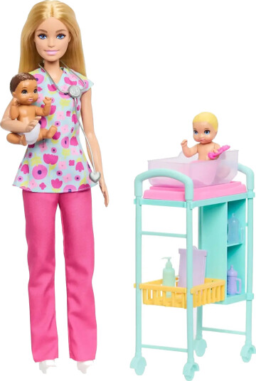 Barbie Careers Baby Doctor Playset With Blonde Fashion Doll 2 Baby Dolls Exam Table & Accessories Pink One Size