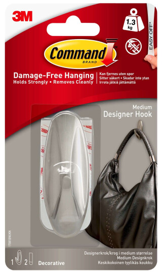 3M Command Mellemstor Designerkrog i Børstet Nikkel 3M Command Mellemstor Designerkrog i Børstet Nikkel