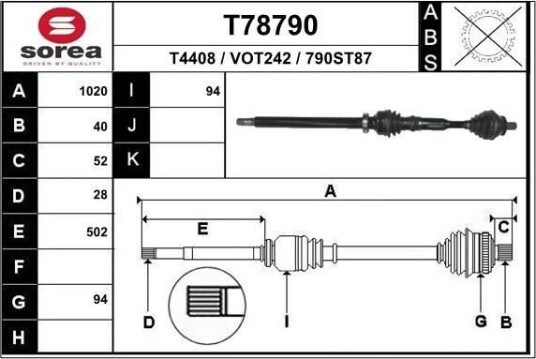 Drivaksel EAI T78790 Drivaksel EAI T78790