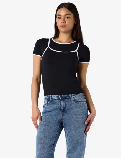 NOISY MAY Nmkerry S/S Double Layer Top /Tnt14 Black M