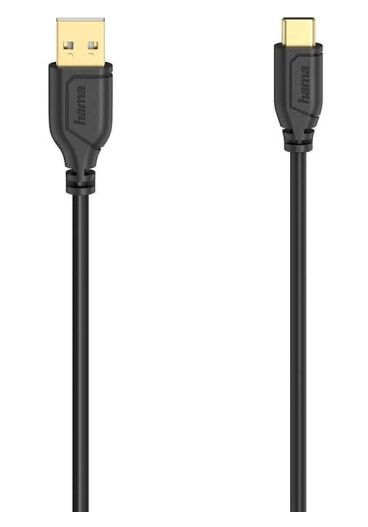 Hama Kabel USB-C Flexi-Slim USB-A-USB-C Gull Svart 0,75m