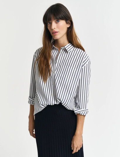 GANT Rel Classic Poplin Striped Shirt - Navy - 46