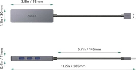 Aukey Usb-Hub 4 Porter Usb-A Usb 3.0 5 Gbit/S Sølv Cb-H36