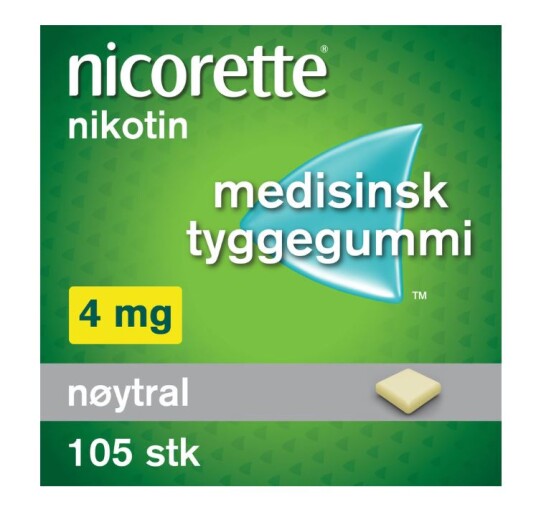 Nicorette 4mg tyggegummi nøytral smak 105stk Nicorette 4mg tyggegummi nøytral smak 105stk