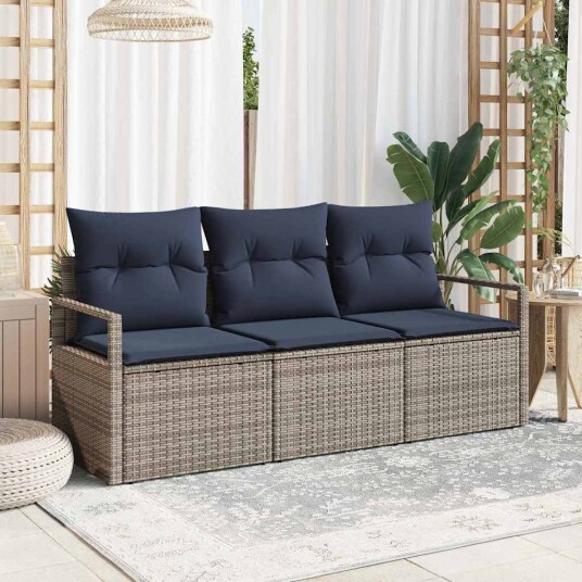 vidaXL Sofa sett 3 pcs Grå polyrotting