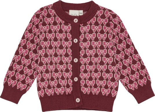 Flöss Cardigan Strikk Nova Bordeaux Bow Flöss 3 år 98 Cardigan Rosa Rød