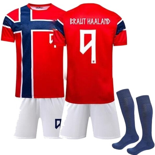 2026 VM Norge Hjemmedrakt for Barn+Shorts+Sokker (Nr. 9 Haaland Trykt)