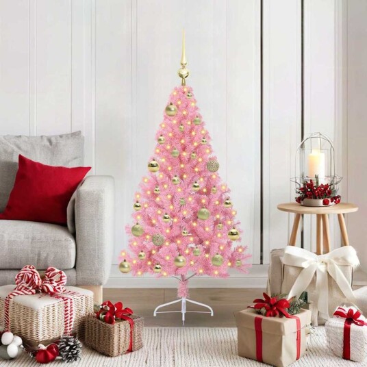  Kunstig Forhåndsopplyst Juletre med 150 LED Rosa 120 cm PVC