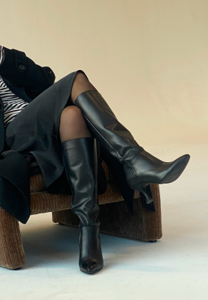 BUBBLEROOM Leather Pointy High Heeled Boots Black 36 BUBBLEROOM Leather Pointy High Heeled Boots Black 36