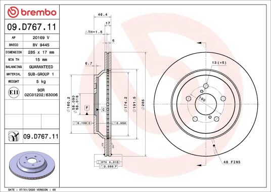 Bremseskive BREMBO 09.D767.11