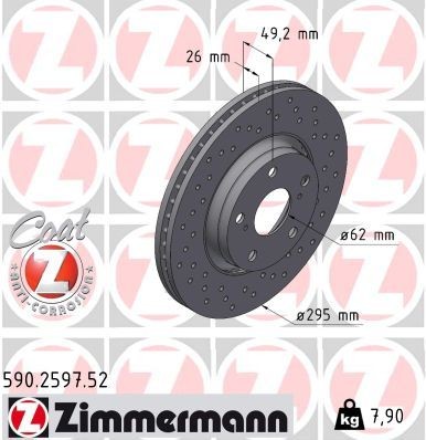 Bremseskive ZIMMERMANN 590.2597.52 Bremseskive ZIMMERMANN 590.2597.52
