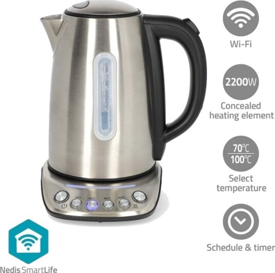 Nedis SmartLife Wi-Fi Vannkoker 1.7L Rustfritt Stål Temperaturindikator Roterbar 360° Nedis SmartLife Wi-Fi Vannkoker 1.7L Rustfritt Stål Temperaturindikator Roterbar 360°