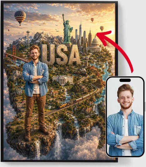 Personalisert Plakat Tilpasset Flytende Land AI Plakat