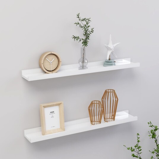 vidaXL Vegghyller 2 stk h?yglans hvit 60x9x3 cm