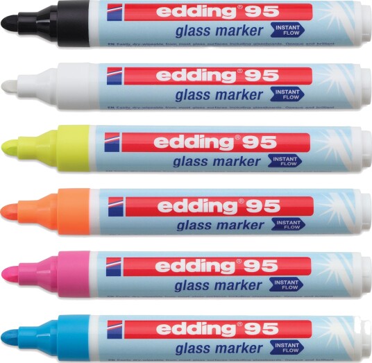 Edding 95 Glassmarkører Sett 6 Stk.