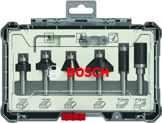 Bosch 6-delt Fresejernsett for Tre med 1/4" Skaft