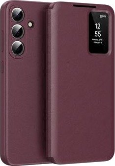 Samsung Galaxy S26 FE Smart Clear View Flip-etui med kortspor - vinrød