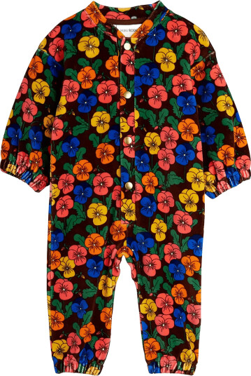 Mini Rodini Violas Aop Velour Onesie Brown 80/86
