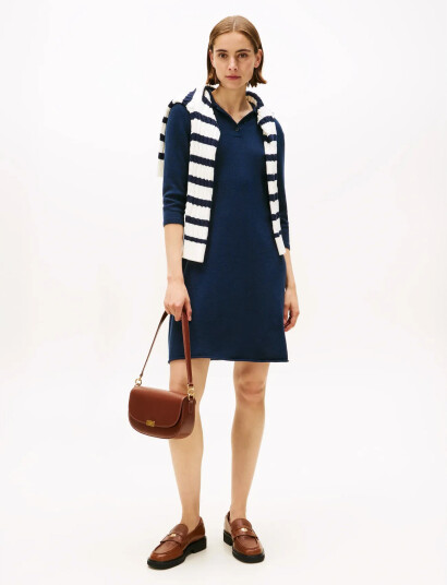Tommy Hilfiger Soft Wool Half Sl F&F Polo Dress - Navy - L