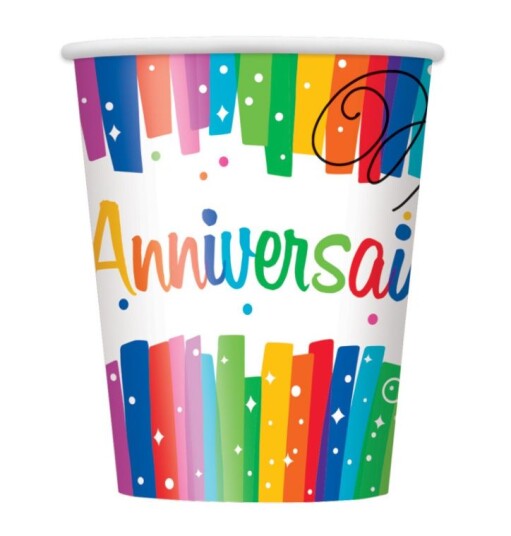 Pappkopper Joyeux Anniversaire –Regnbuebånd Pk/8 Pappkopper Joyeux Anniversaire –Regnbuebånd Pk/8