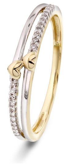 Pan Jewelry, Ring i 585 gult og hvitt gull med hjerte og diamanter 0,06 ct, størrelse 52