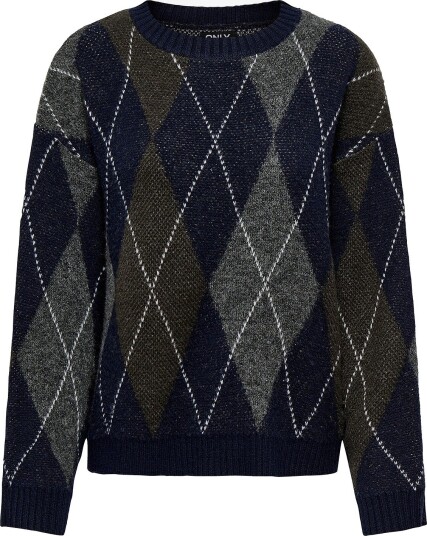Only Onlrhombus Argyle Pullover Genser Blå Dameklær Størrelse 38